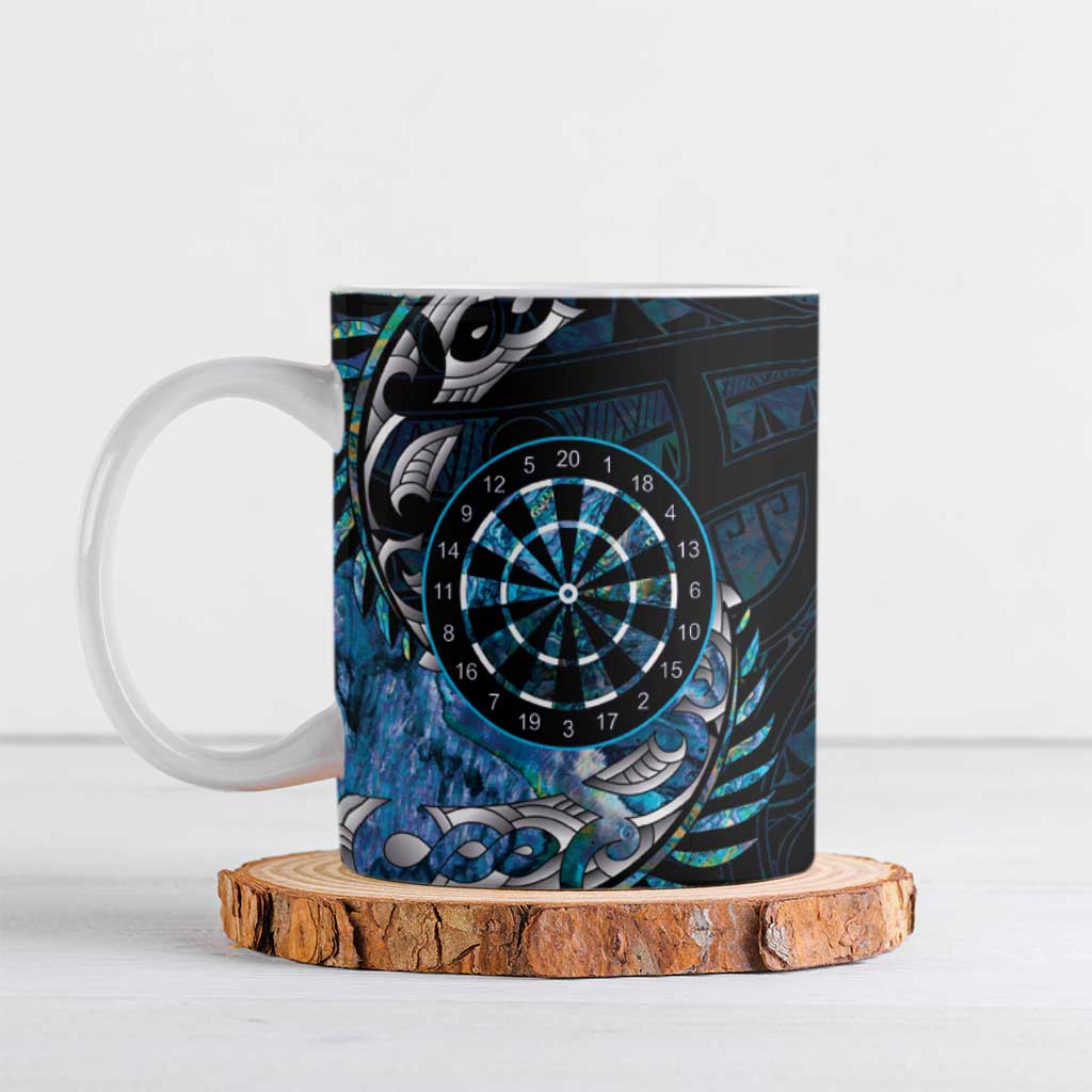 New Zealand Darts Personalised Ceramic Mug Aotearoa Silver Fern Blue Papua Shell Spirit - Aussie Hoodie