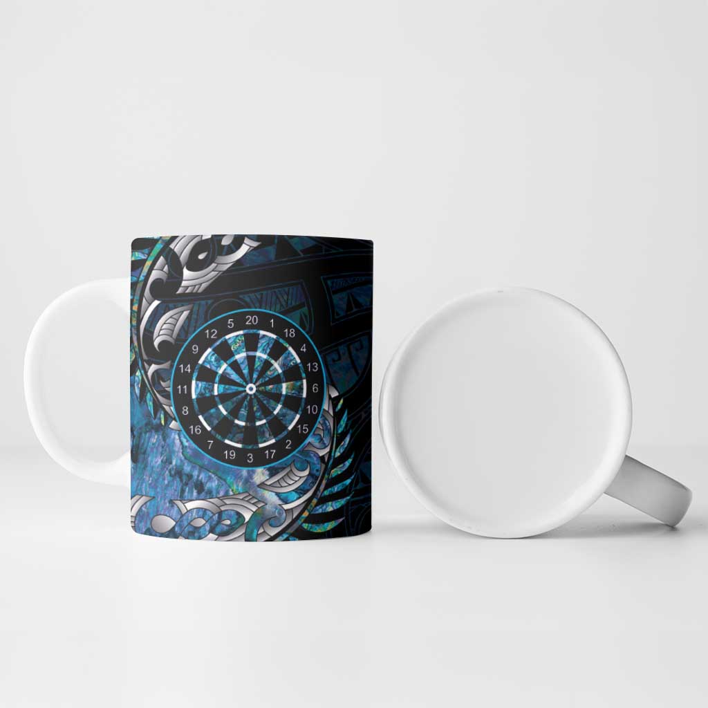 New Zealand Darts Personalised Ceramic Mug Aotearoa Silver Fern Blue Papua Shell Spirit - Aussie Hoodie