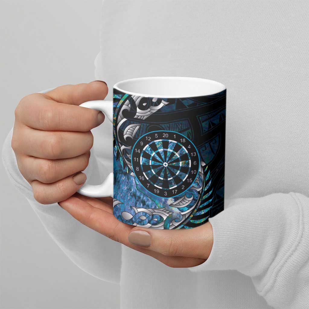 New Zealand Darts Personalised Ceramic Mug Aotearoa Silver Fern Blue Papua Shell Spirit - Aussie Hoodie