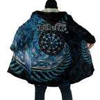 New Zealand Darts Personalised Cloak Aotearoa Silver Fern Blue Papua Shell Spirit - Aussie Hoodie