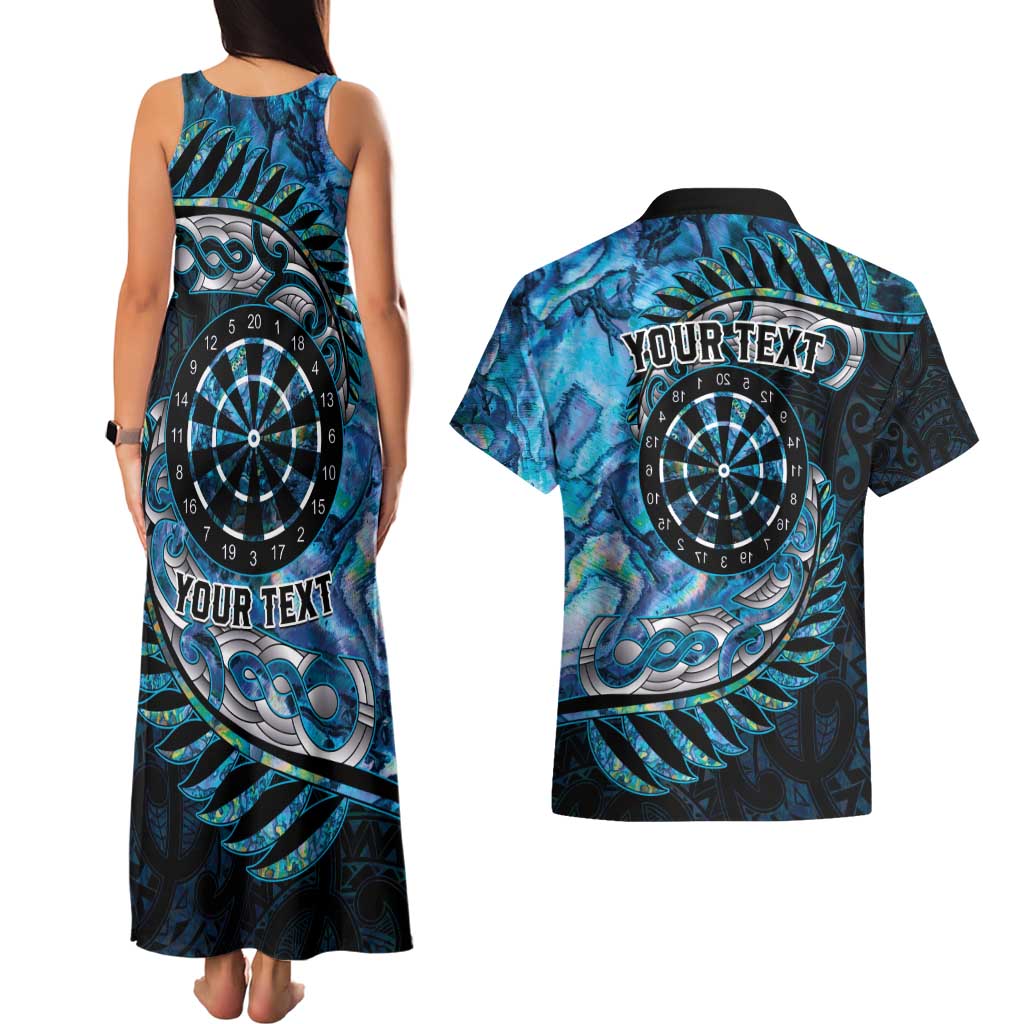 New Zealand Darts Personalised Couples Matching Tank Maxi Dress and Hawaiian Shirt Aotearoa Silver Fern Blue Papua Shell Spirit