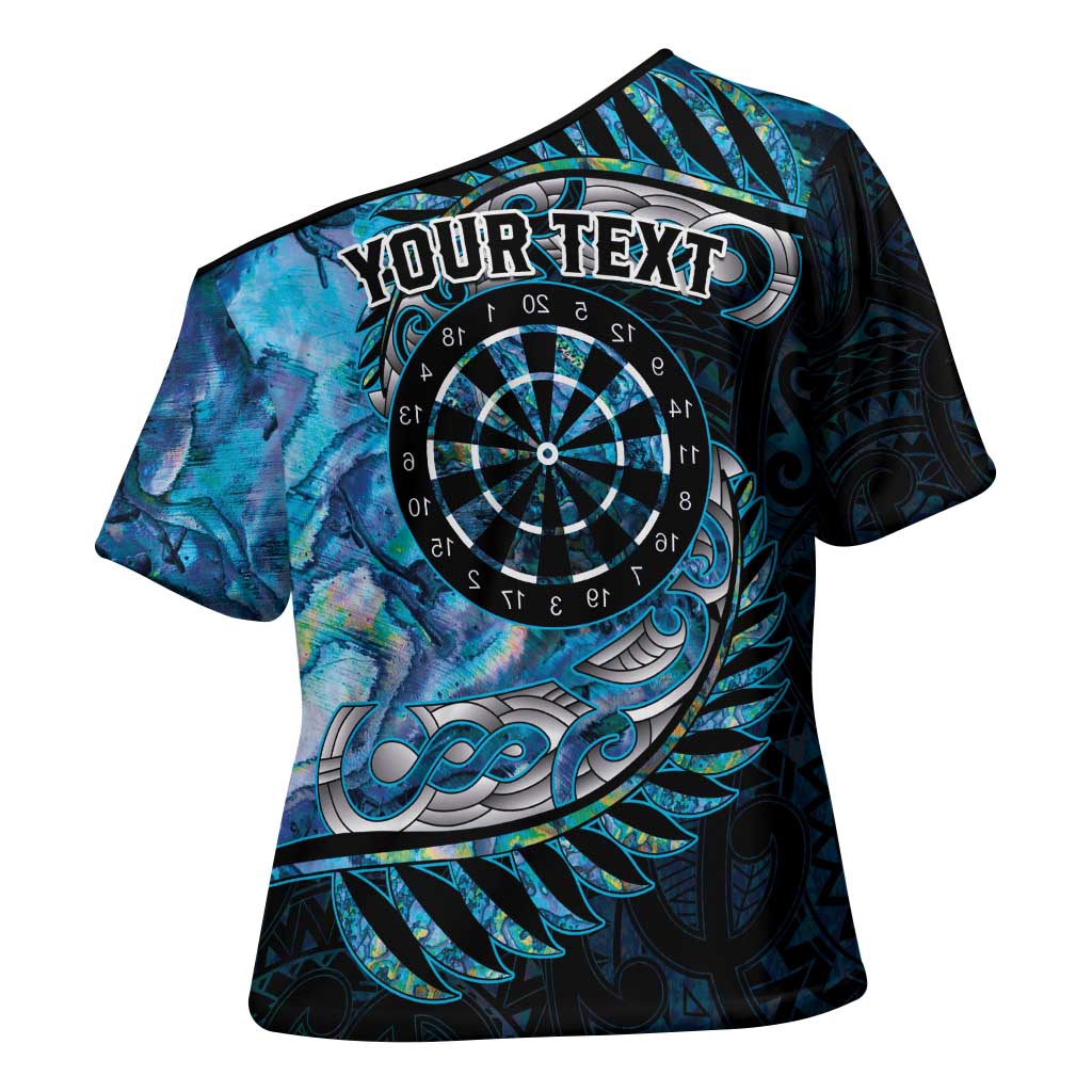 New Zealand Darts Personalised Cross Shoulder Shirt Aotearoa Silver Fern Blue Papua Shell Spirit - Aussie Hoodie