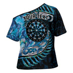 New Zealand Darts Personalised Cross Shoulder Shirt Aotearoa Silver Fern Blue Papua Shell Spirit - Aussie Hoodie