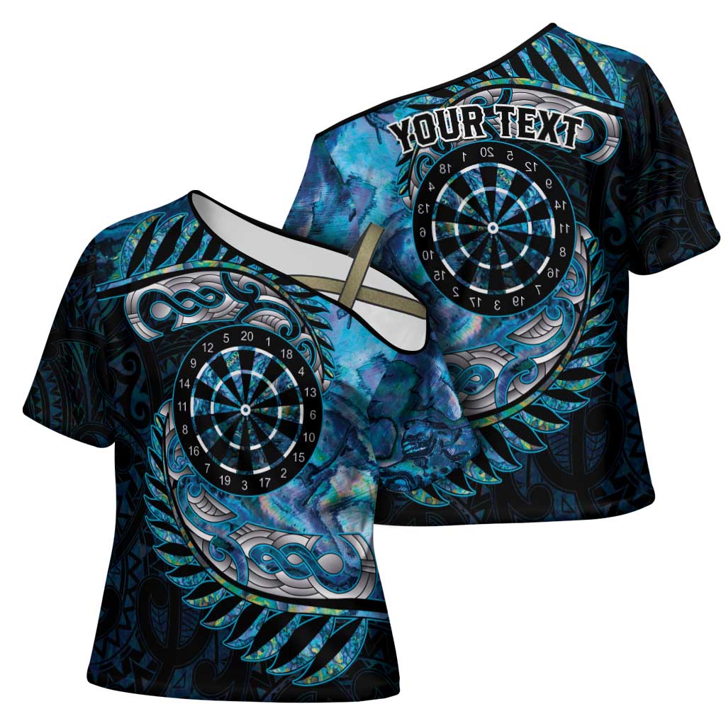 New Zealand Darts Personalised Cross Shoulder Shirt Aotearoa Silver Fern Blue Papua Shell Spirit - Aussie Hoodie
