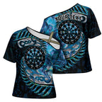 New Zealand Darts Personalised Cross Shoulder Shirt Aotearoa Silver Fern Blue Papua Shell Spirit - Aussie Hoodie