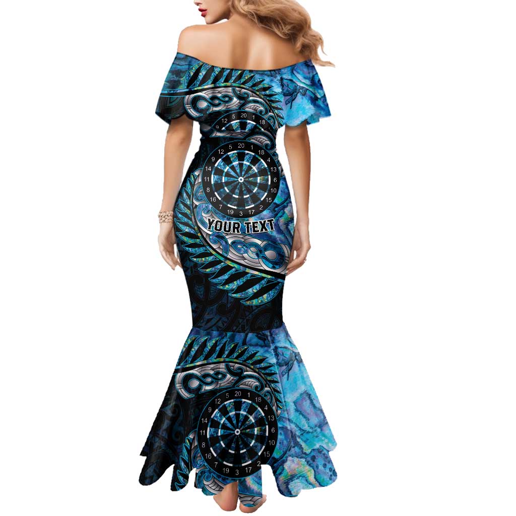 New Zealand Darts Personalised Family Matching Mermaid Dress and Hawaiian Shirt Aotearoa Silver Fern Blue Papua Shell Spirit