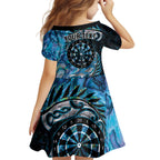 New Zealand Darts Personalised Family Matching Off The Shoulder Long Sleeve Dress and Hawaiian Shirt Aotearoa Silver Fern Blue Papua Shell Spirit