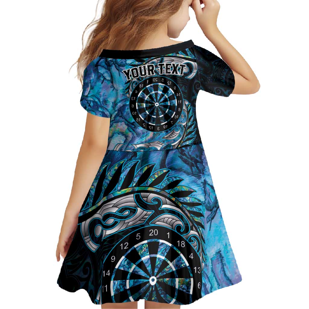 New Zealand Darts Personalised Family Matching Short Sleeve Bodycon Dress and Hawaiian Shirt Aotearoa Silver Fern Blue Papua Shell Spirit