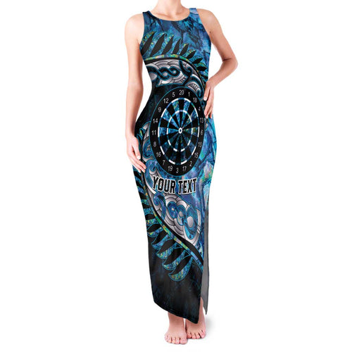 New Zealand Darts Personalised Family Matching Tank Maxi Dress and Hawaiian Shirt Aotearoa Silver Fern Blue Papua Shell Spirit