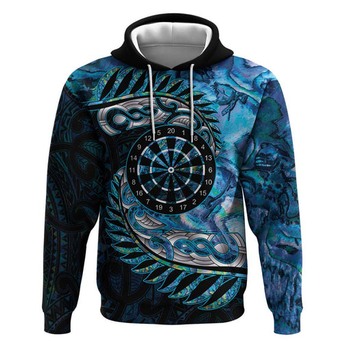 New Zealand Darts Personalised Hoodie Aotearoa Silver Fern Blue Papua Shell Spirit