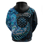 New Zealand Darts Personalised Hoodie Aotearoa Silver Fern Blue Papua Shell Spirit