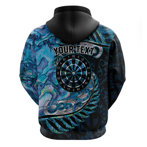 New Zealand Darts Personalised Hoodie Aotearoa Silver Fern Blue Papua Shell Spirit