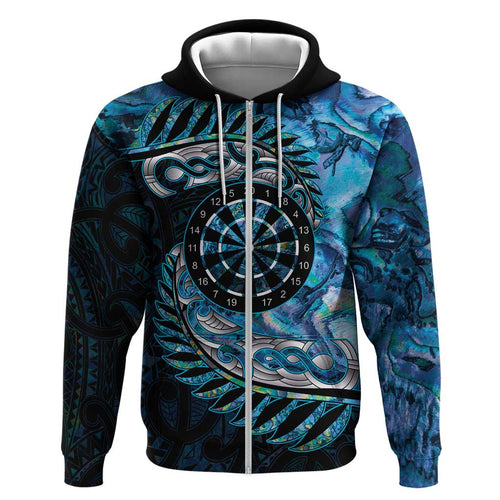 New Zealand Darts Personalised Hoodie Aotearoa Silver Fern Blue Papua Shell Spirit