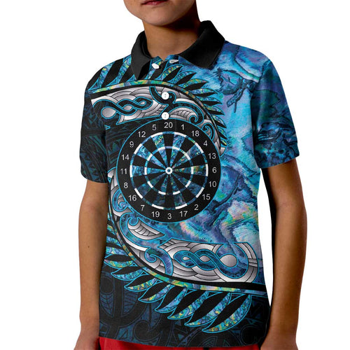 New Zealand Darts Personalised Kid Polo Shirt Aotearoa Silver Fern Blue Papua Shell Spirit