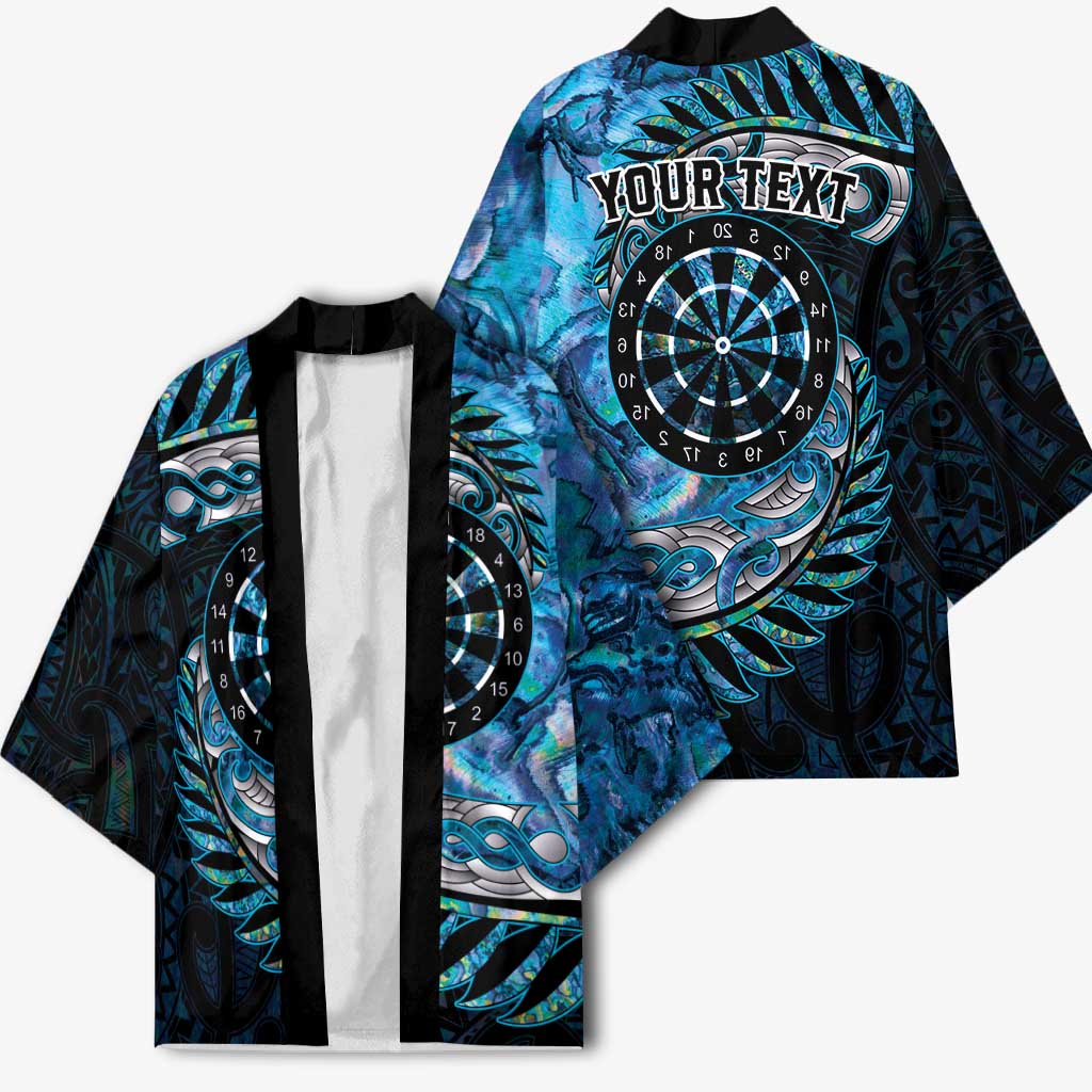 New Zealand Darts Personalised Kimono Aotearoa Silver Fern Blue Papua Shell Spirit - Aussie Hoodie