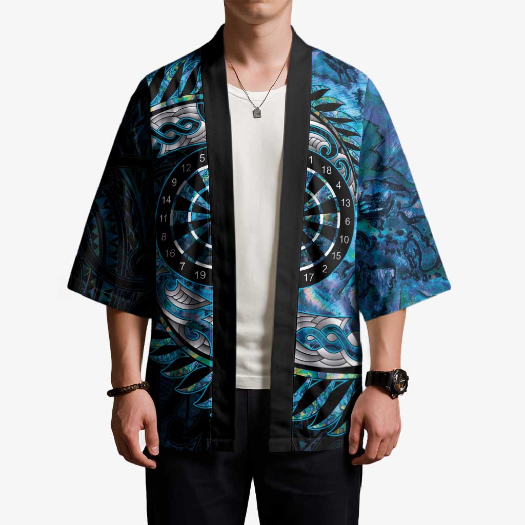 New Zealand Darts Personalised Kimono Aotearoa Silver Fern Blue Papua Shell Spirit - Aussie Hoodie