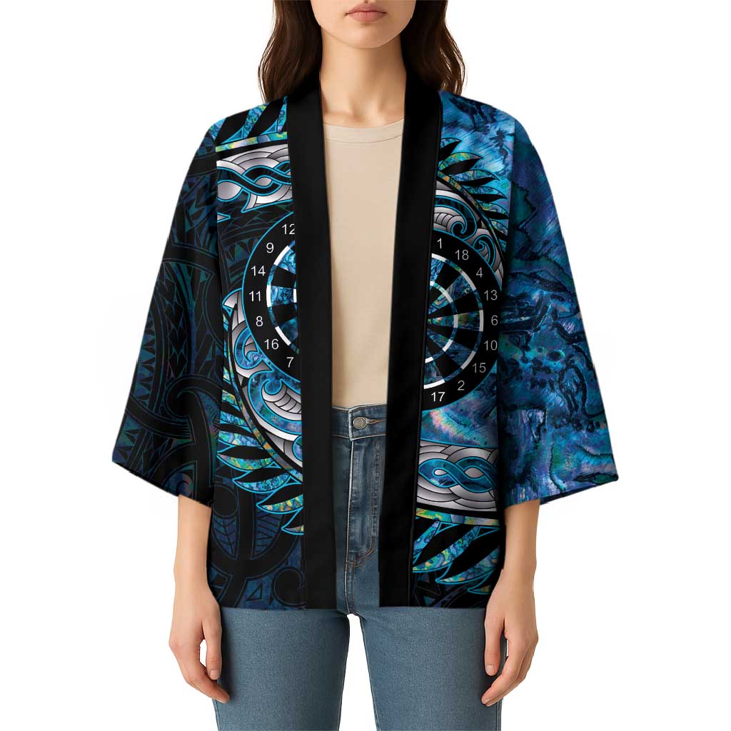 New Zealand Darts Personalised Kimono Aotearoa Silver Fern Blue Papua Shell Spirit - Aussie Hoodie