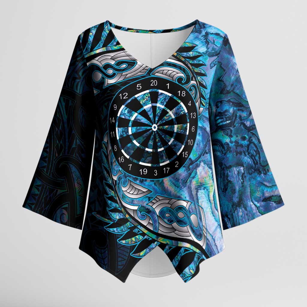 New Zealand Darts Personalised Kimono Sleeve Blouse Aotearoa Silver Fern Blue Papua Shell Spirit - Aussie Hoodie