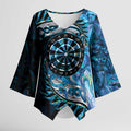 New Zealand Darts Personalised Kimono Sleeve Blouse Aotearoa Silver Fern Blue Papua Shell Spirit - Aussie Hoodie