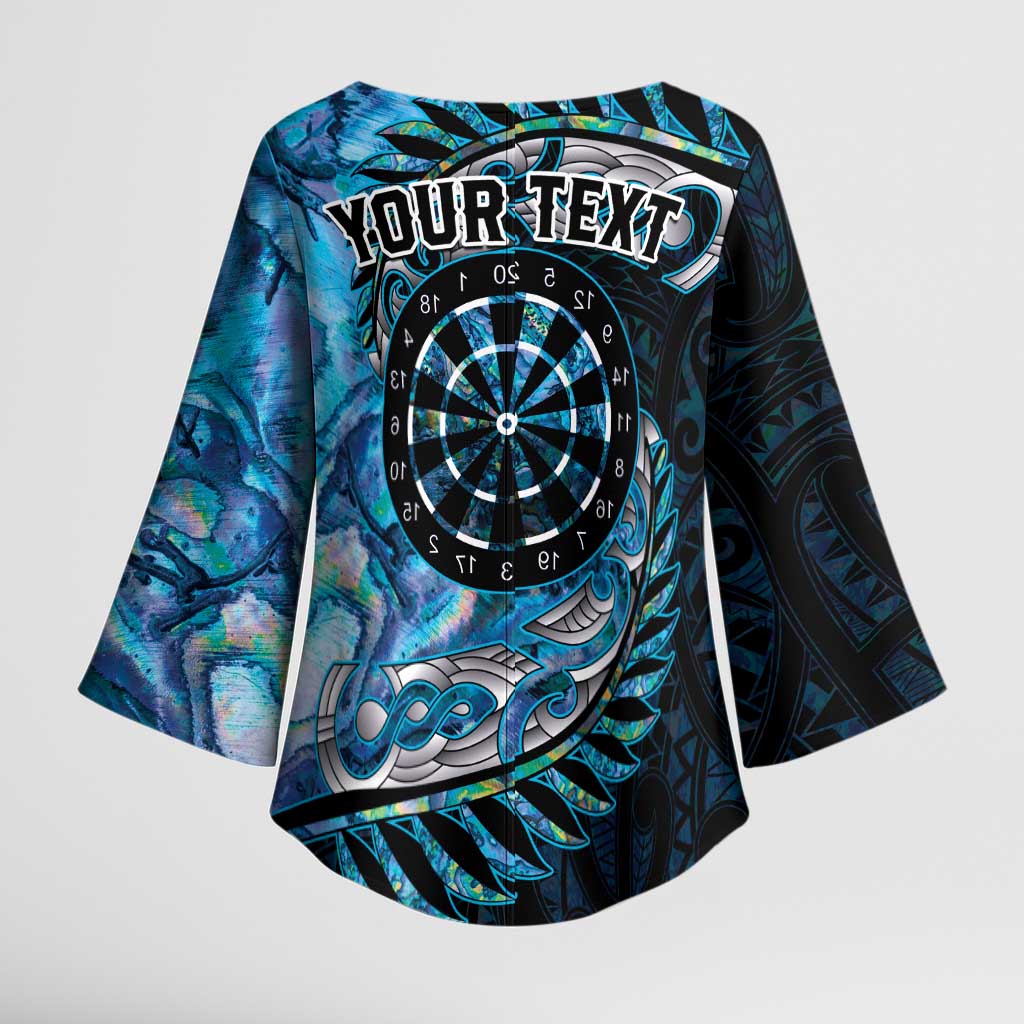 New Zealand Darts Personalised Kimono Sleeve Blouse Aotearoa Silver Fern Blue Papua Shell Spirit - Aussie Hoodie