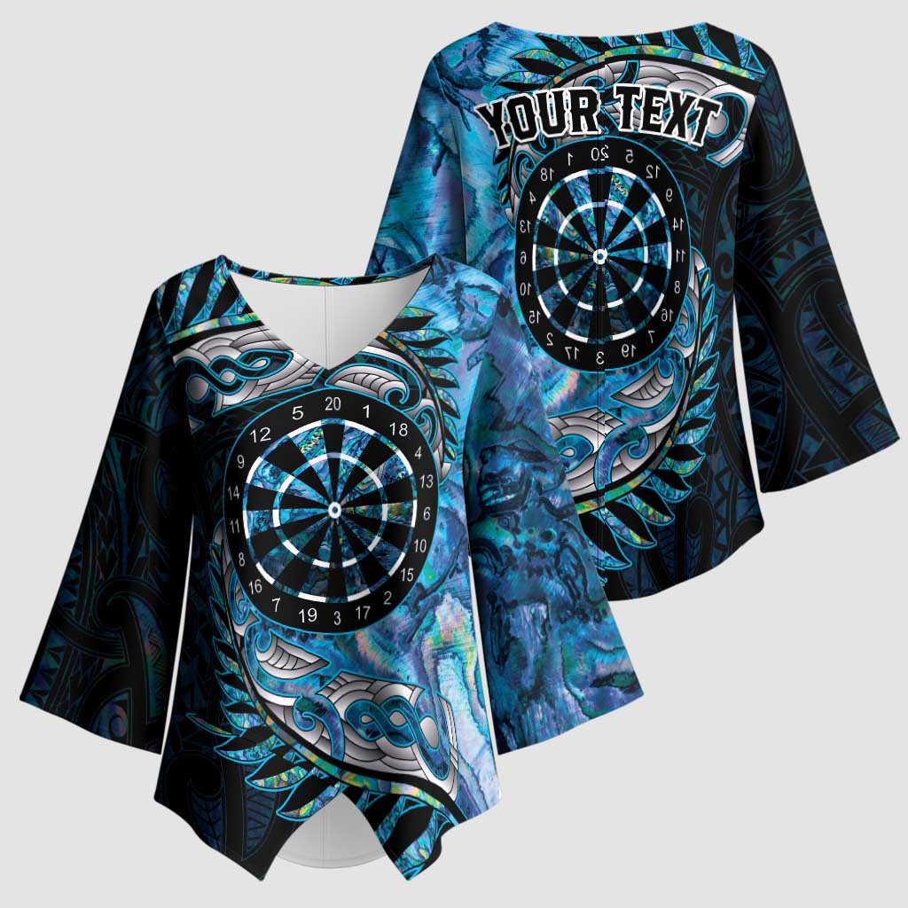 New Zealand Darts Personalised Kimono Sleeve Blouse Aotearoa Silver Fern Blue Papua Shell Spirit - Aussie Hoodie