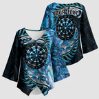 New Zealand Darts Personalised Kimono Sleeve Blouse Aotearoa Silver Fern Blue Papua Shell Spirit - Aussie Hoodie