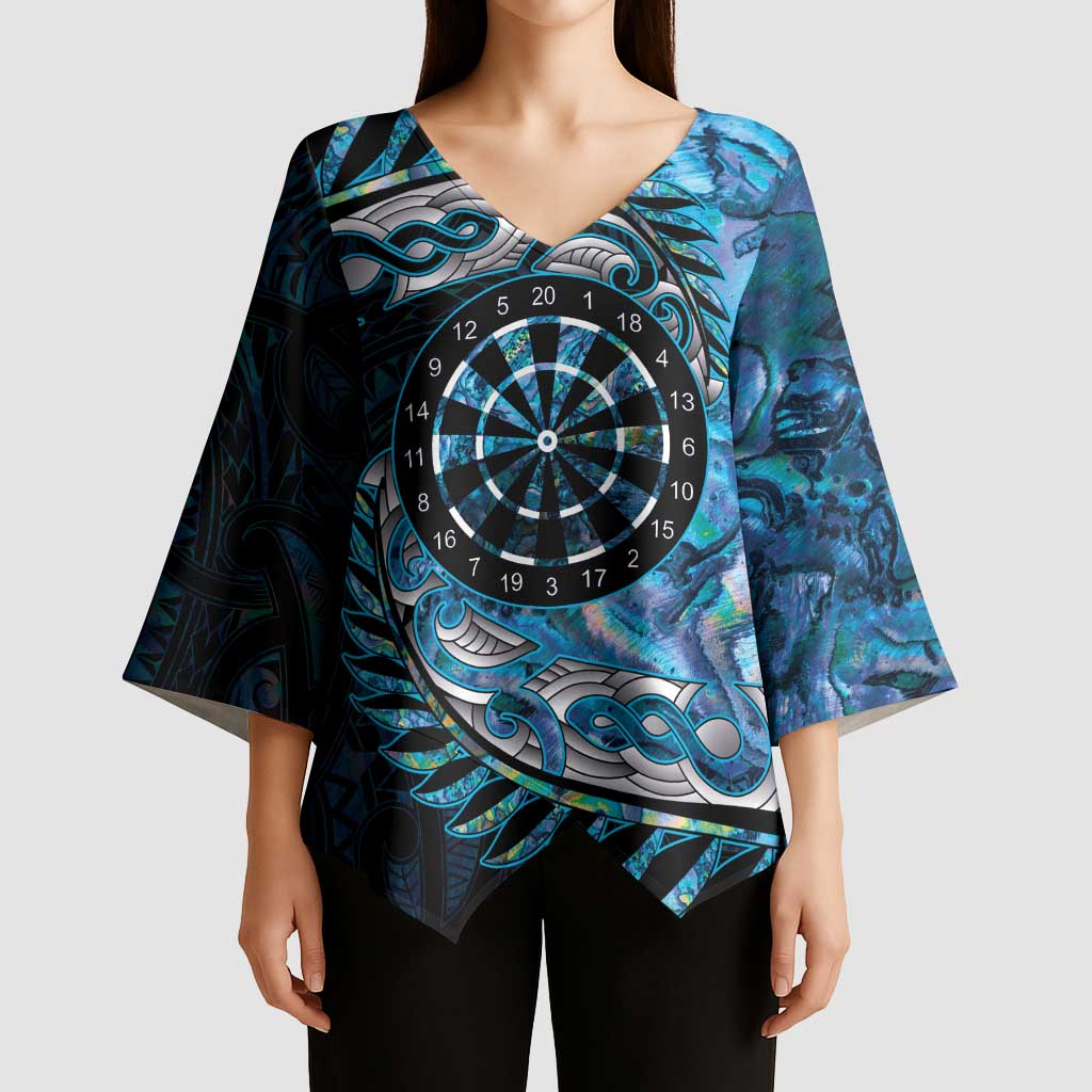 New Zealand Darts Personalised Kimono Sleeve Blouse Aotearoa Silver Fern Blue Papua Shell Spirit - Aussie Hoodie