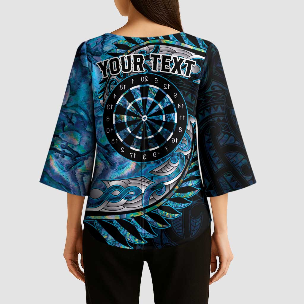 New Zealand Darts Personalised Kimono Sleeve Blouse Aotearoa Silver Fern Blue Papua Shell Spirit - Aussie Hoodie