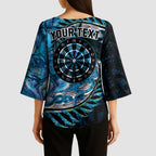 New Zealand Darts Personalised Kimono Sleeve Blouse Aotearoa Silver Fern Blue Papua Shell Spirit - Aussie Hoodie