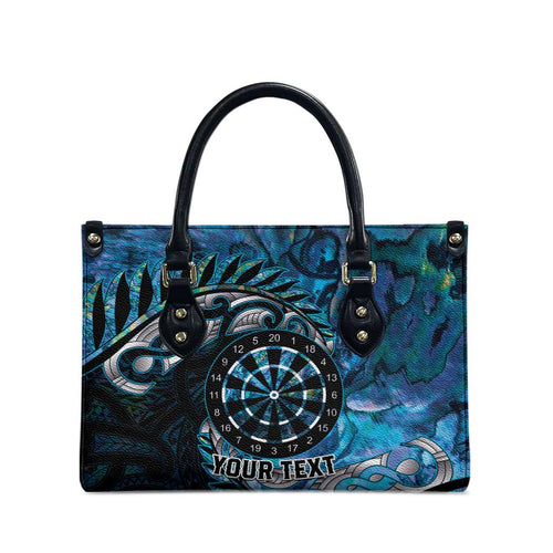 New Zealand Darts Personalised Leather Bag Aotearoa Silver Fern Blue Papua Shell Spirit - Aussie Hoodie