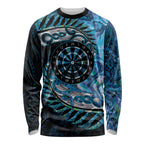 New Zealand Darts Personalised Long Sleeve Shirt Aotearoa Silver Fern Blue Papua Shell Spirit