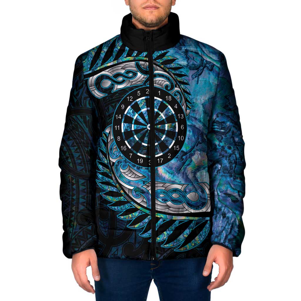New Zealand Darts Personalised Padded Jacket Aotearoa Silver Fern Blue Papua Shell Spirit - Aussie Hoodie