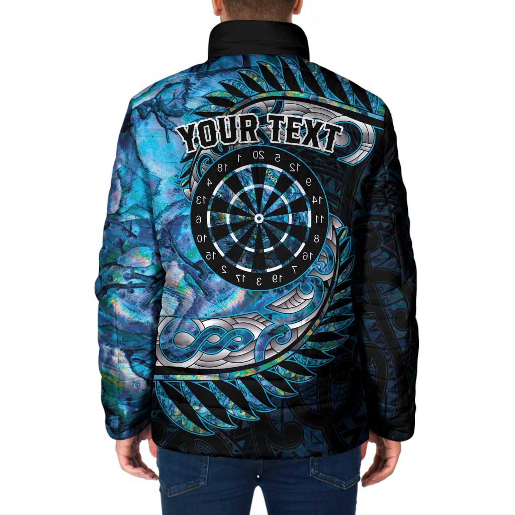 New Zealand Darts Personalised Padded Jacket Aotearoa Silver Fern Blue Papua Shell Spirit - Aussie Hoodie