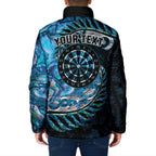 New Zealand Darts Personalised Padded Jacket Aotearoa Silver Fern Blue Papua Shell Spirit - Aussie Hoodie