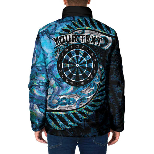 New Zealand Darts Personalised Padded Jacket Aotearoa Silver Fern Blue Papua Shell Spirit - Aussie Hoodie
