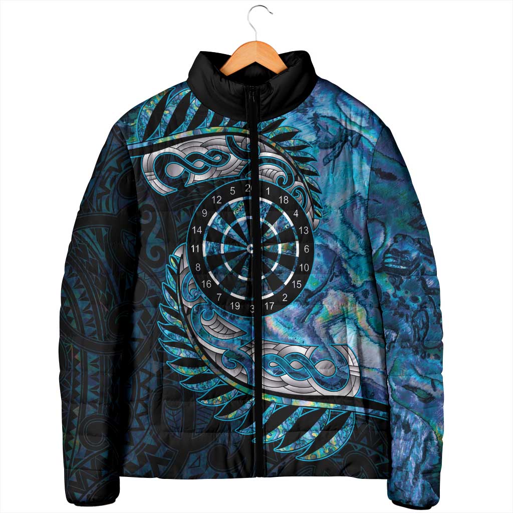New Zealand Darts Personalised Padded Jacket Aotearoa Silver Fern Blue Papua Shell Spirit - Aussie Hoodie