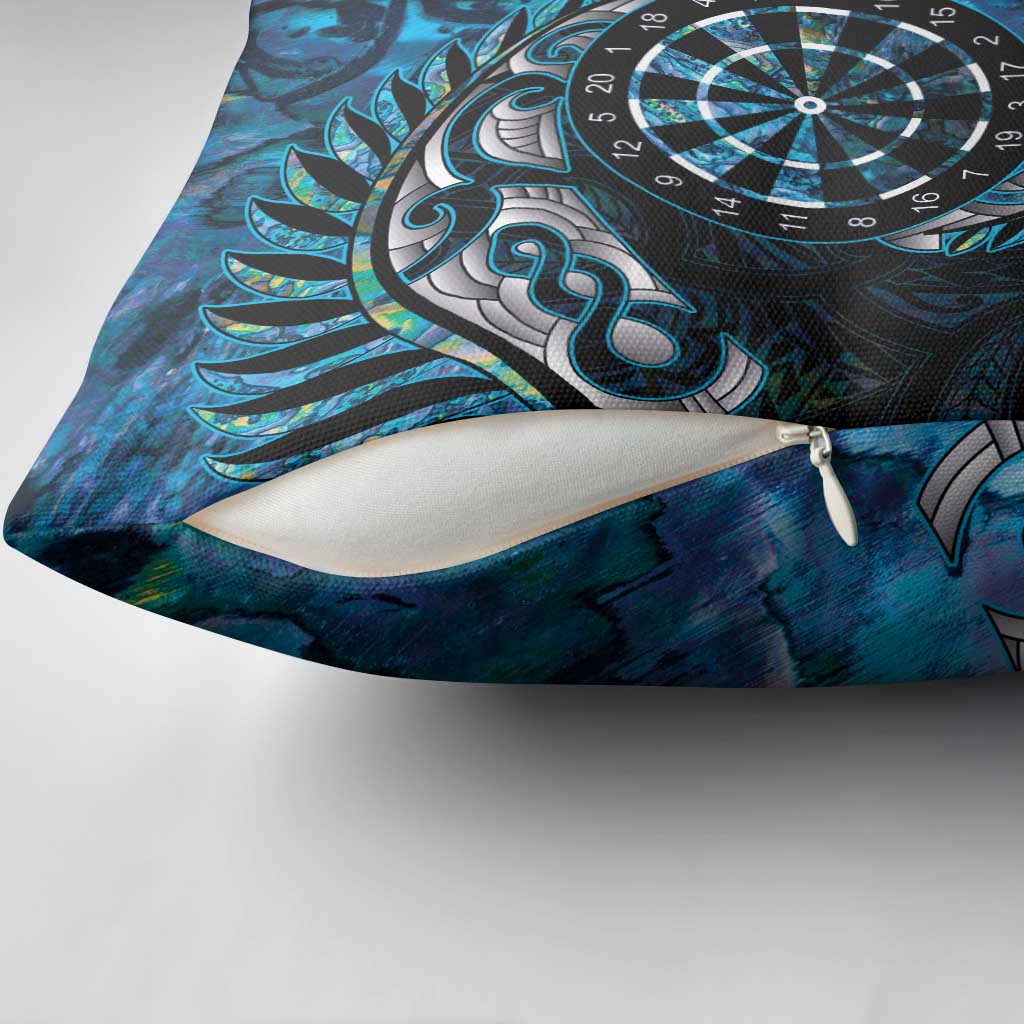 New Zealand Darts Personalised Pillow Cover Aotearoa Silver Fern Blue Papua Shell Spirit - Aussie Hoodie