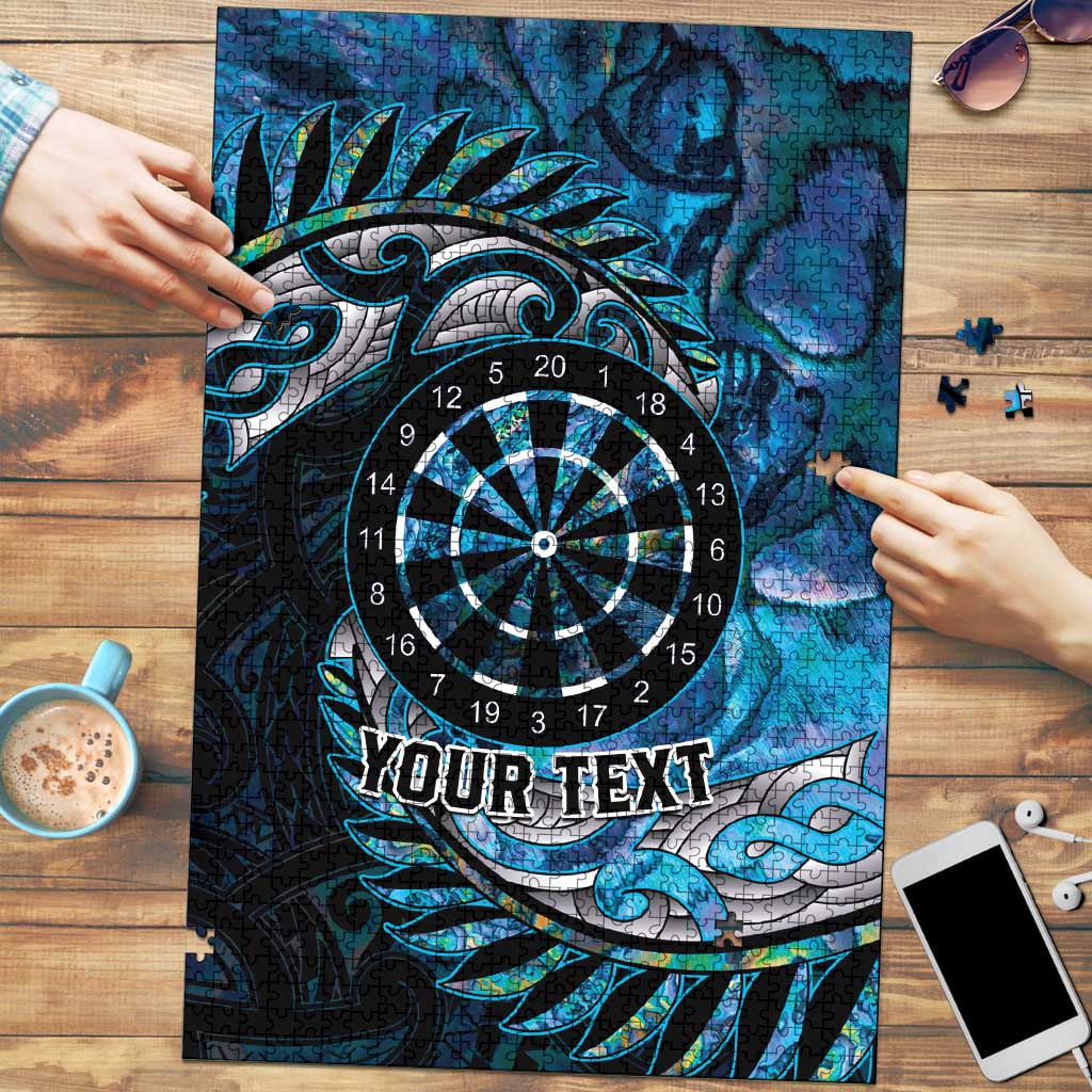 New Zealand Darts Personalised Puzzle Aotearoa Silver Fern Blue Papua Shell Spirit - Aussie Hoodie