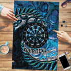 New Zealand Darts Personalised Puzzle Aotearoa Silver Fern Blue Papua Shell Spirit - Aussie Hoodie