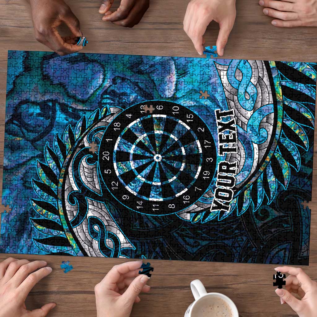 New Zealand Darts Personalised Puzzle Aotearoa Silver Fern Blue Papua Shell Spirit - Aussie Hoodie