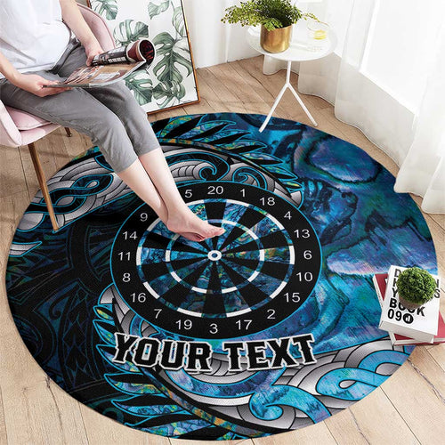 New Zealand Darts Personalised Round Carpet Aotearoa Silver Fern Blue Papua Shell Spirit