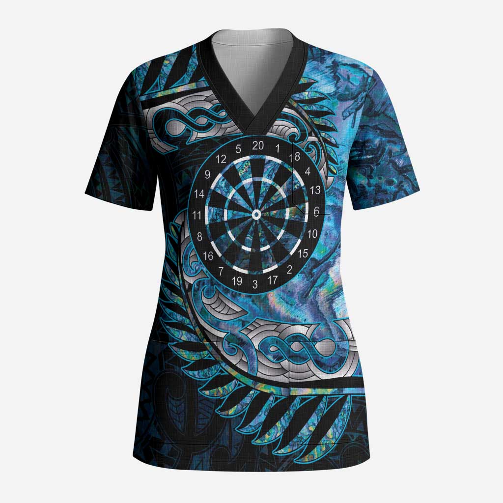 New Zealand Darts Personalised Scrub Top Aotearoa Silver Fern Blue Papua Shell Spirit - Aussie Hoodie