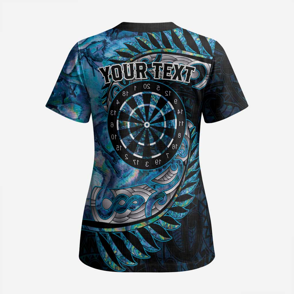 New Zealand Darts Personalised Scrub Top Aotearoa Silver Fern Blue Papua Shell Spirit - Aussie Hoodie