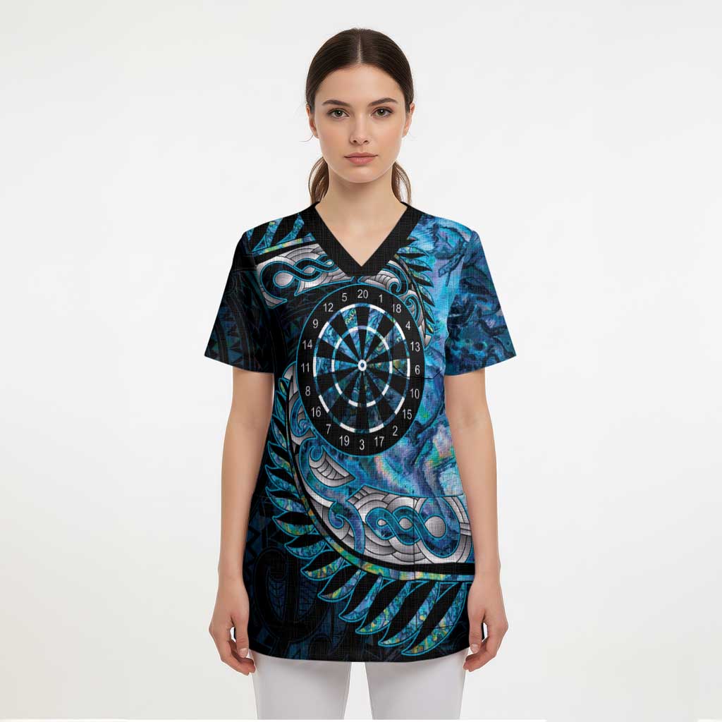 New Zealand Darts Personalised Scrub Top Aotearoa Silver Fern Blue Papua Shell Spirit - Aussie Hoodie
