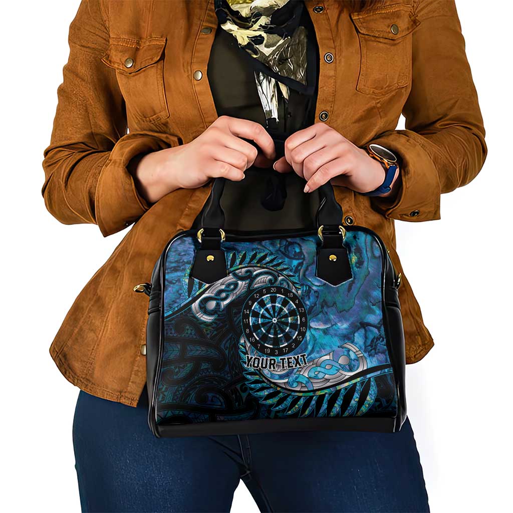 New Zealand Darts Personalised Shoulder Handbag Aotearoa Silver Fern Blue Papua Shell Spirit