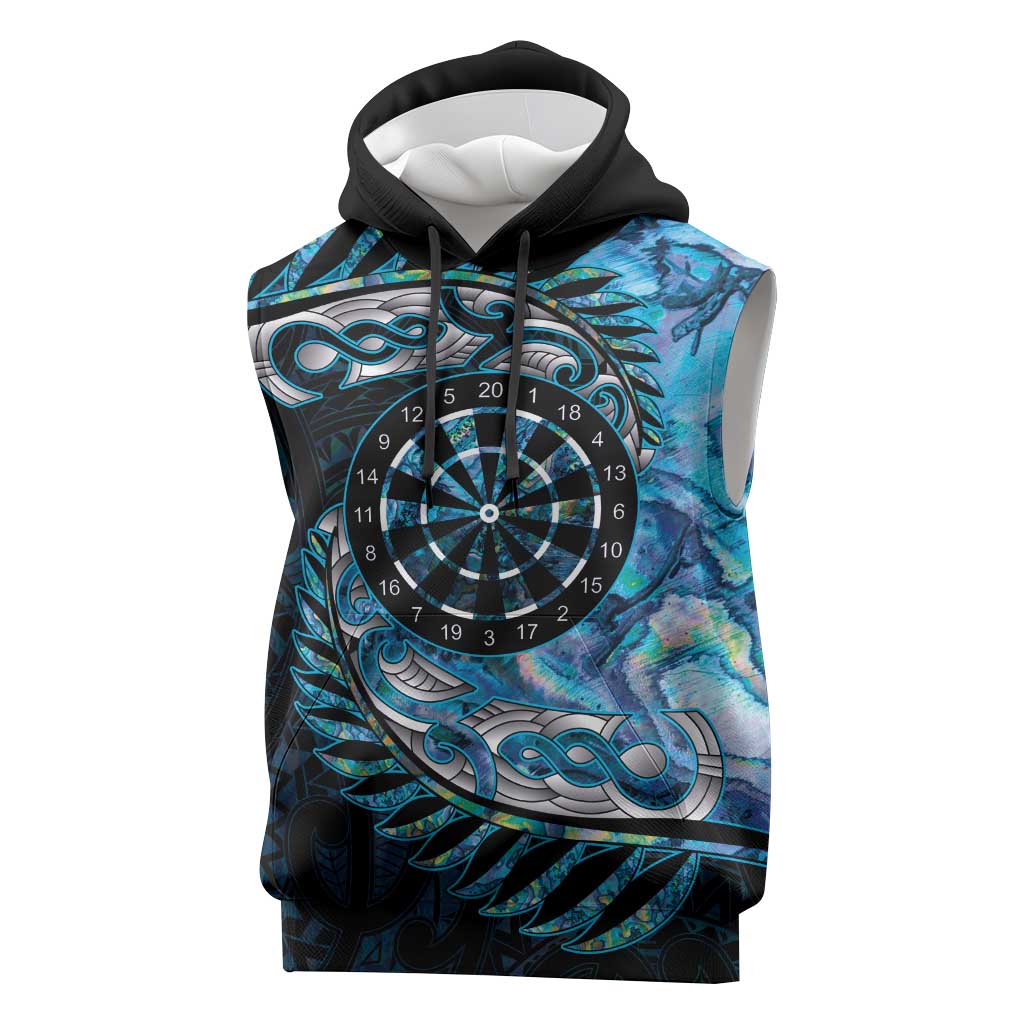New Zealand Darts Personalised Sleeveless Hoodie Aotearoa Silver Fern Blue Papua Shell Spirit - Aussie Hoodie
