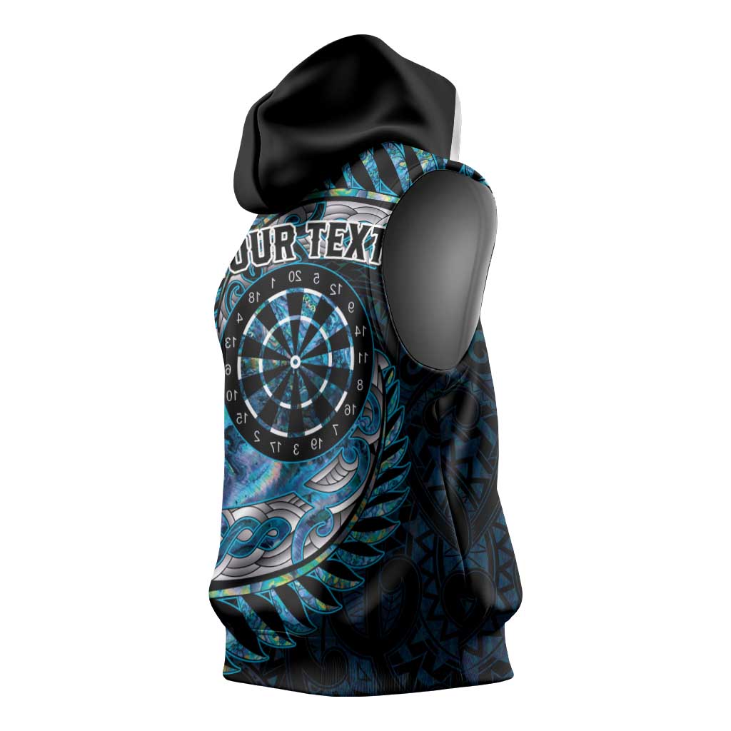 New Zealand Darts Personalised Sleeveless Hoodie Aotearoa Silver Fern Blue Papua Shell Spirit - Aussie Hoodie