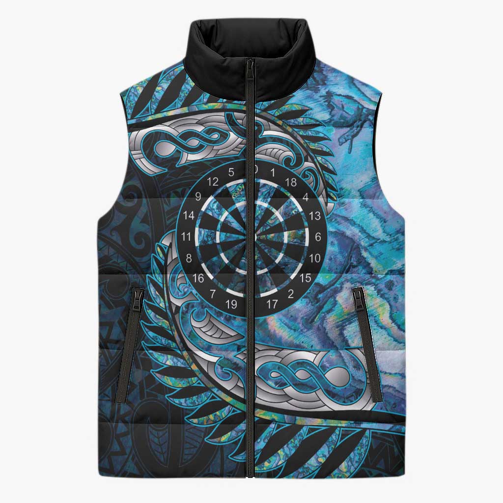 New Zealand Darts Personalised Sleeveless Puffer Jacket Aotearoa Silver Fern Blue Papua Shell Spirit - Aussie Hoodie