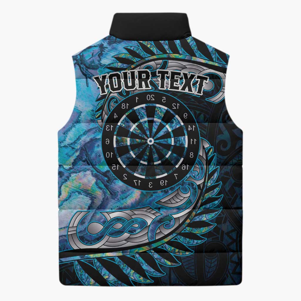 New Zealand Darts Personalised Sleeveless Puffer Jacket Aotearoa Silver Fern Blue Papua Shell Spirit - Aussie Hoodie