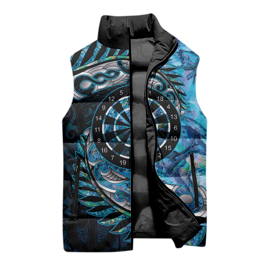 New Zealand Darts Personalised Sleeveless Puffer Jacket Aotearoa Silver Fern Blue Papua Shell Spirit - Aussie Hoodie